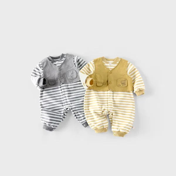 [66-90cm]セットアップ ベスト& ボーダー ロンパース 2点セット