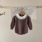 [66-90cm] レース襟 ニット ロンパース - Image 7