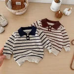 [80-130cm]セーター poloデザイン ボーダー  ルーズ カジュアル トップス - Image 7