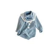 [66-90cm]セーラー風 ニット ロンパース - Image 5