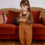 [80-110cm] レトロ ボンボン付き サロペット - Image 3