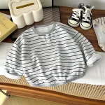 [80-140cm]Tシャツ ボーダー ルーズ カジュアル 合わせやすい トップス - Image 6