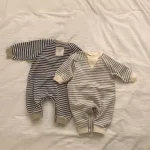 [66-90cm] 韓国風 ボーダー ロンパース - Image 7