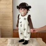 [73-100cm] リボン柄 ボア オールインワン & インナー - Image 5