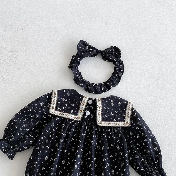 [66-140cm] リボン 小花柄 ロンパース or ワンピース