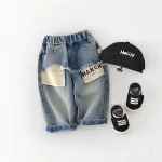 [73-110cm]デニム パンツ 英字柄 カジュアル 履きやすい ボトムス - Image 7