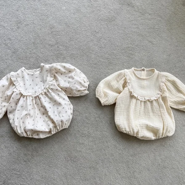 [66-90cm] 花柄 ナチュラル ロンパース