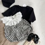 [66-90cm] シンプル トップス or チェック ロンパース