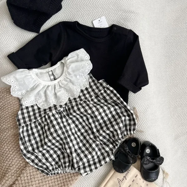 [66-90cm] シンプル トップス or チェック ロンパース