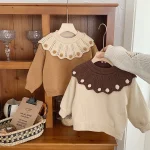 [90-130cm] フリルビッグ襟 ニット トップス - Image 11