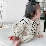 [66-100cm]オールインワン 丸襟 ハート柄 おしゃれ ロンパース - Image 17