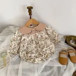 [66-90cm] 丸襟 小花柄 ロンパース - Image 5