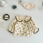 [66-100cm] フリル襟 小花柄 トップス&サロペット ロンパース - Image 6