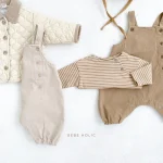 [66-100cm]サロペット or ボーダー シャツ ボタン シンプル 定番 - Image 8