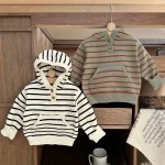 [66-100cm]フード付き ボーダーセーター - Image 8