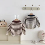 [80-130cm]セーター poloデザイン ボーダー  ルーズ カジュアル トップス - Image 2