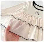 [66-90cm] リボン付き ワンピース風 ロンパース - Image 5