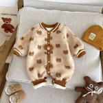 [66-90cm] ボア 熊プリント オールインワン - Image 2