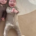 [66-90cm] 帽子付き ボーダー オールインワン - Image 5