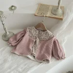 [66-90cm] パフスリーブ リブ カーディガン - Image 3