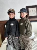 [80-140cm] ハイネック ミックスカラー トップス - Image 6